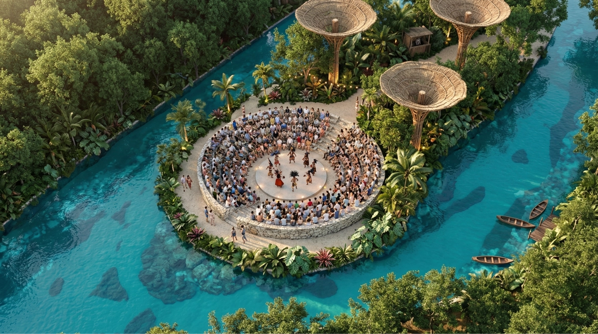 Espacio de comunidad dentro de laguna tropical