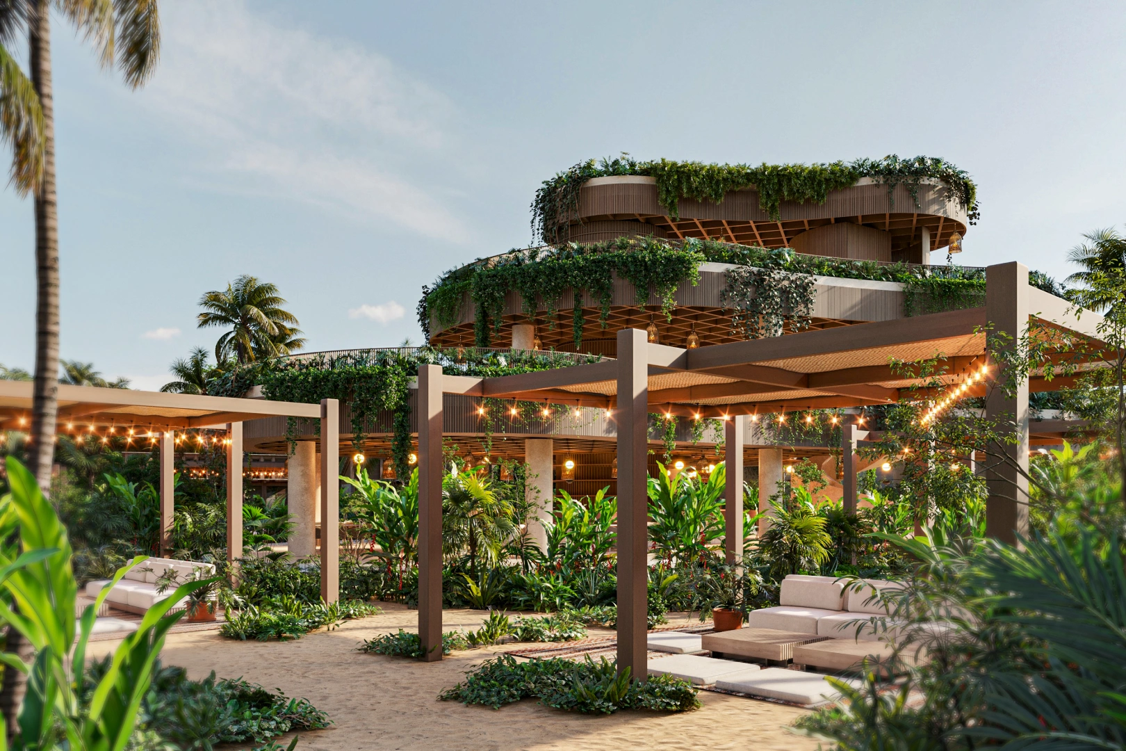 Terraza de desarrollo de lujo con vegetación